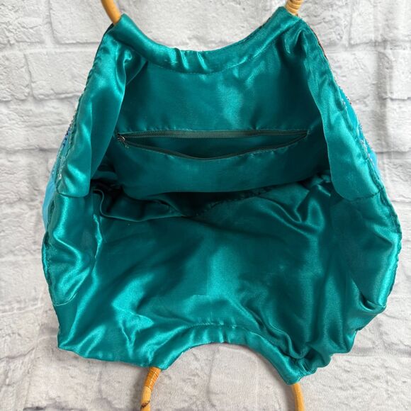 VTG Marlin Tropical Hawaiian Beaded Tote Handbag Purse Swordfish Bamboo Handles - Picture 16 of 16